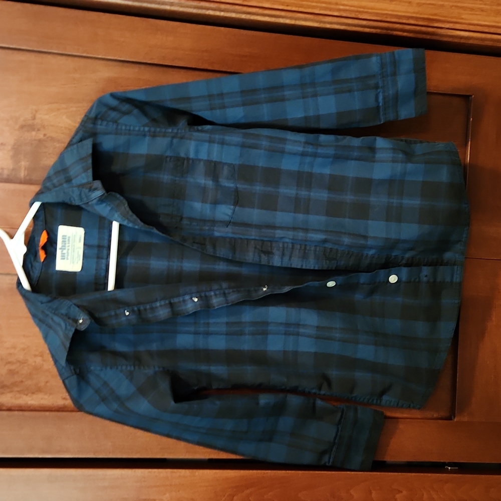 Boys Long Sleeve Blue Black Button Front Shirt Size Small